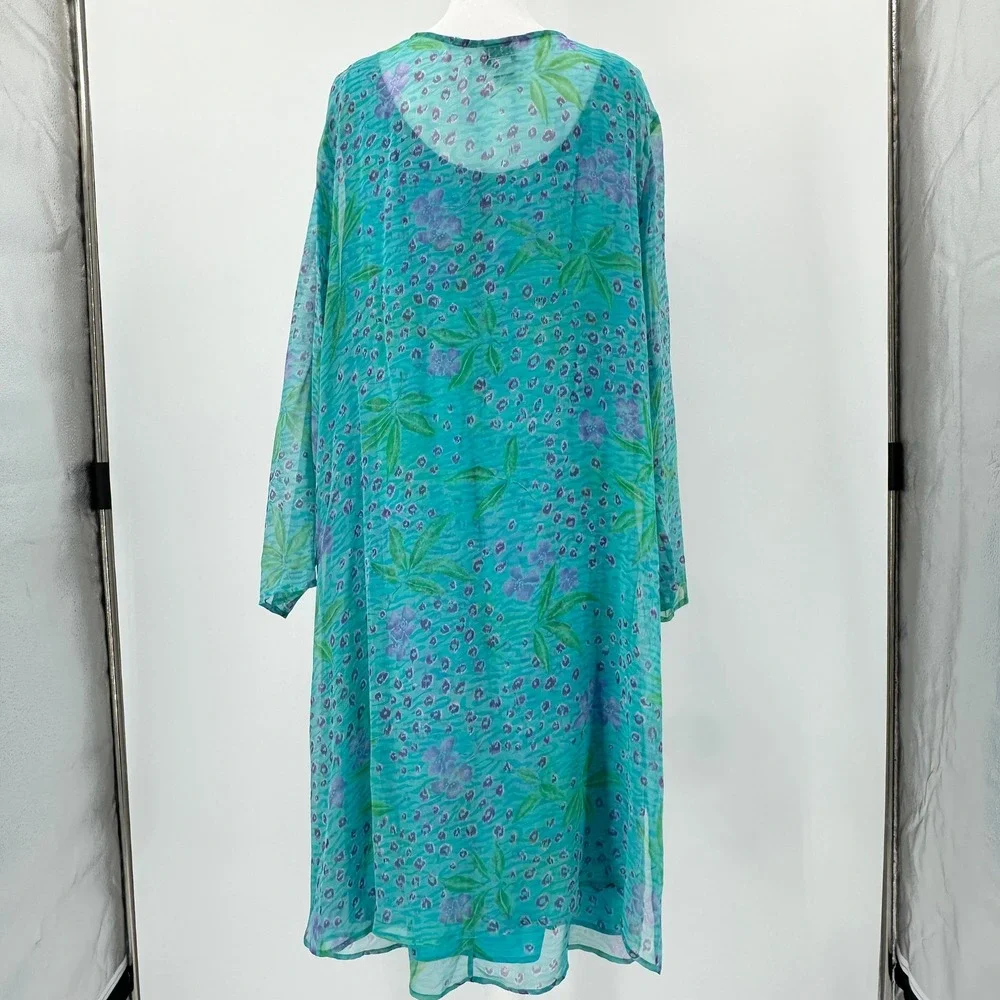 Robbie Bee 2 Piece Silk Dress Set Maxi Duster Teal Floral 18W Vintage 90's
